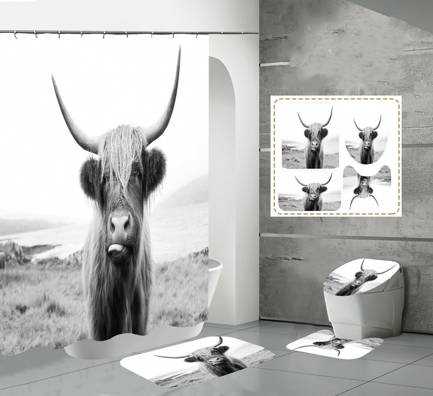 Rustic Farmhouse Cow Shower Curtain for Bathroom