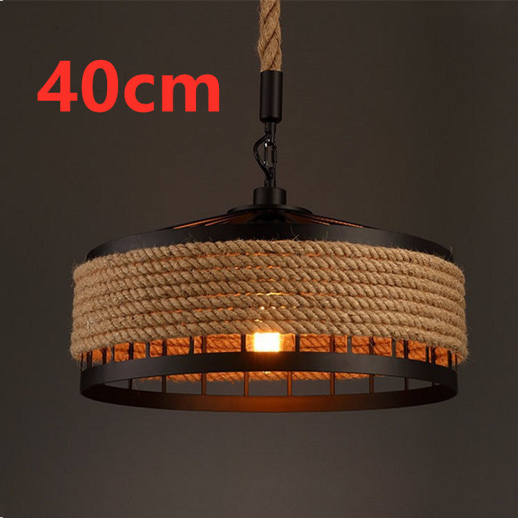 American Country Hemp Rope Restaurant Chandelier Personality Nordic Clothing Store Milk Tea Shop Round Wrought Iron LED Creative Chandelier