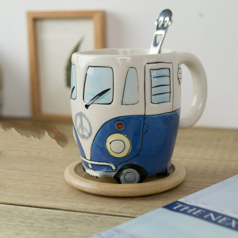 Hand Painted Ceramic Mug Cartoon Bus Mug Retro Car Mug