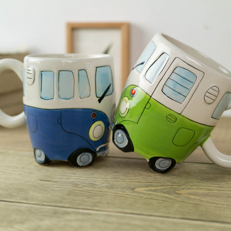 Hand Painted Ceramic Mug Cartoon Bus Mug Retro Car Mug