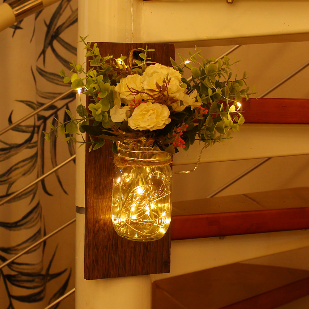 Immortal flower wood wall lamp