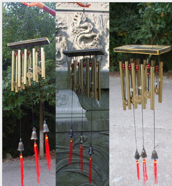 Solid wood bronze wind chimes metal multi-tube