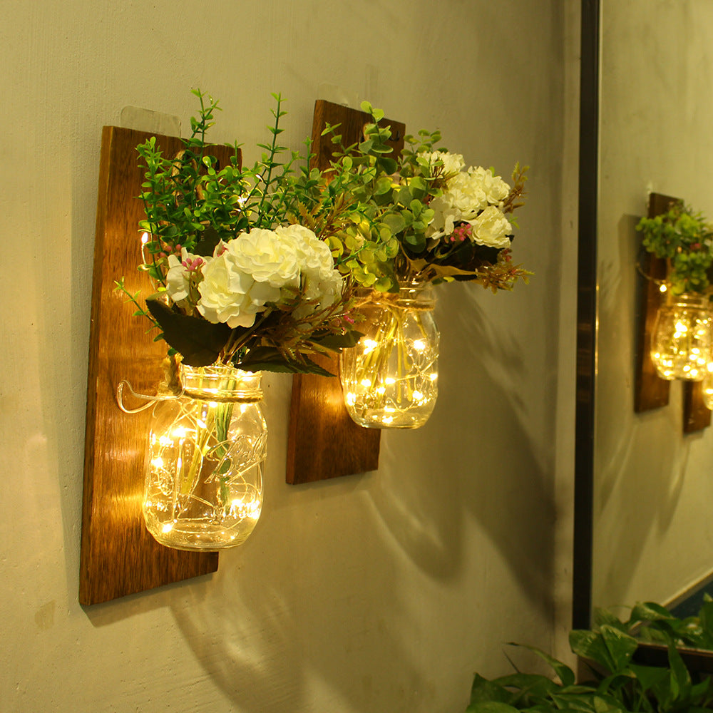 Immortal flower wood wall lamp