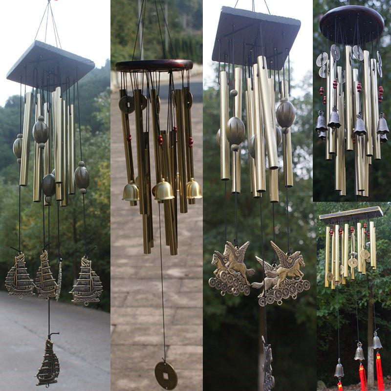 Solid wood bronze wind chimes metal multi-tube