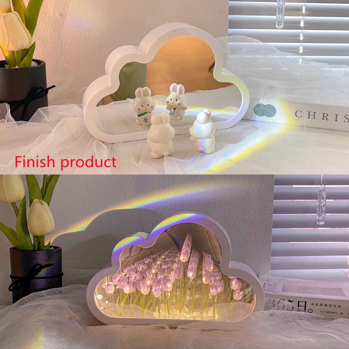 Tulip Night Lamp DIY Material Cloud Tulips Night Lamp Decorative Mirrors Photo Frame LED Table Lights Korean Creative Desk Bedroom Handmade Birthday Gifts