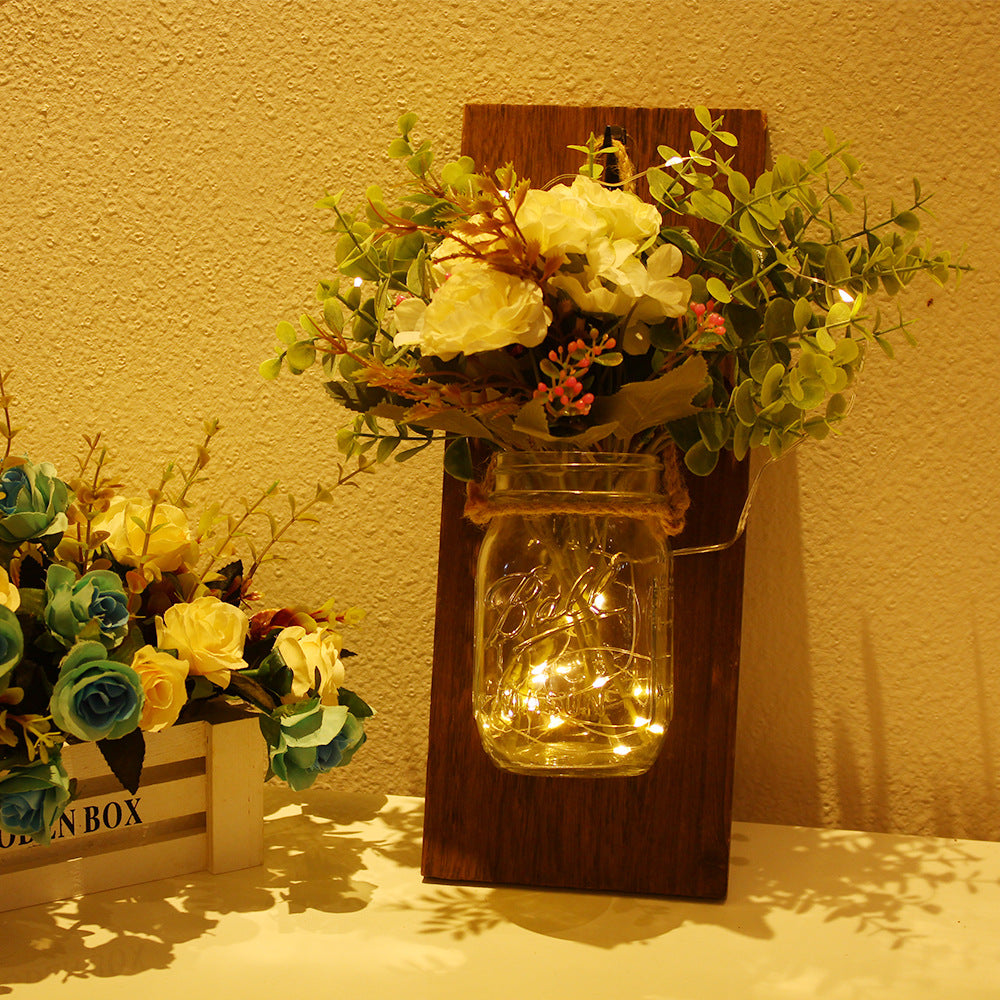 Immortal flower wood wall lamp