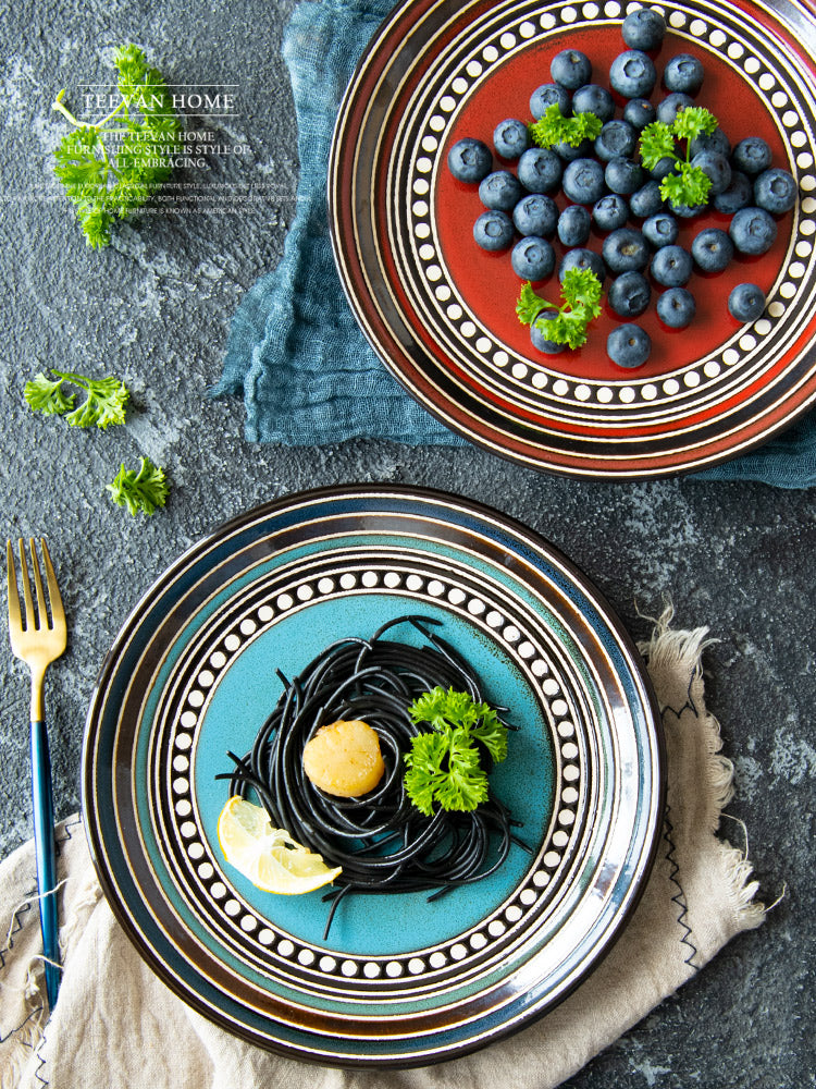 Hand-painted kiln glazed western food plate