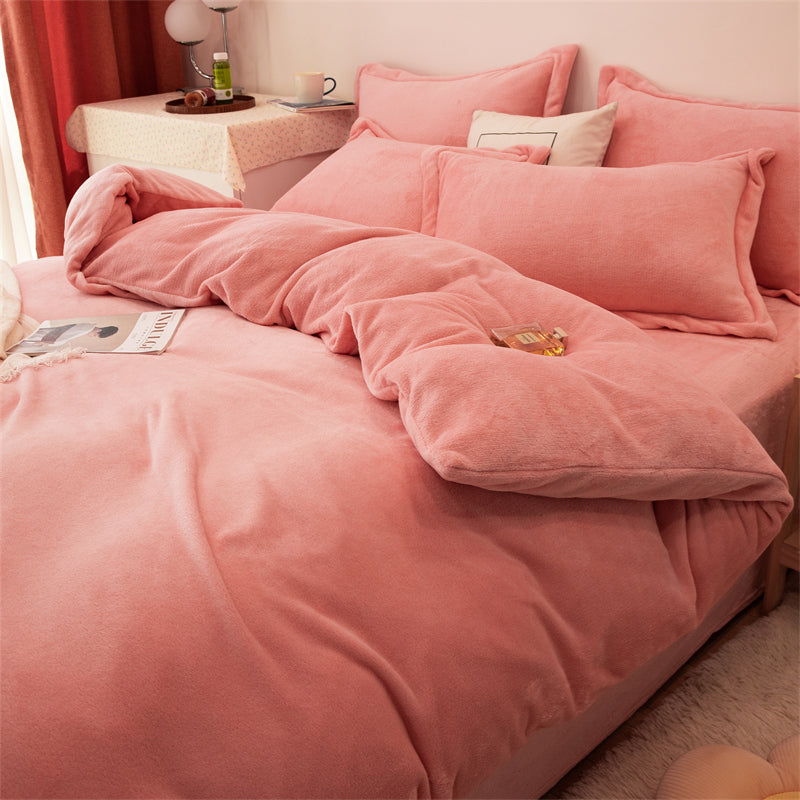 Four-piece Plush Double-sided Fleece Warm Yellow Duvet Cover